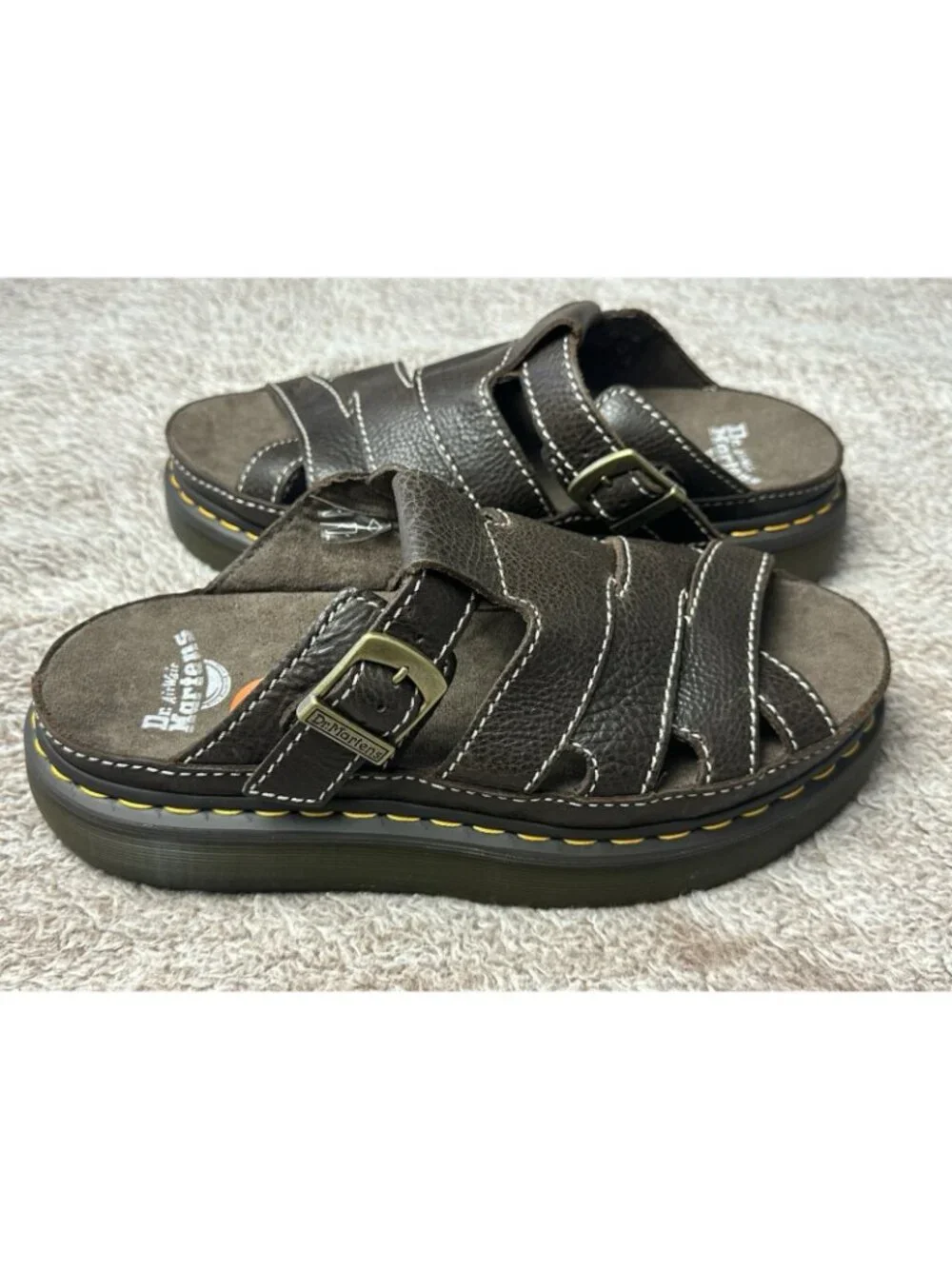 Dr. Martens Maxxy Slide buckled leather chunky sandal shoes brown NWOB size 11